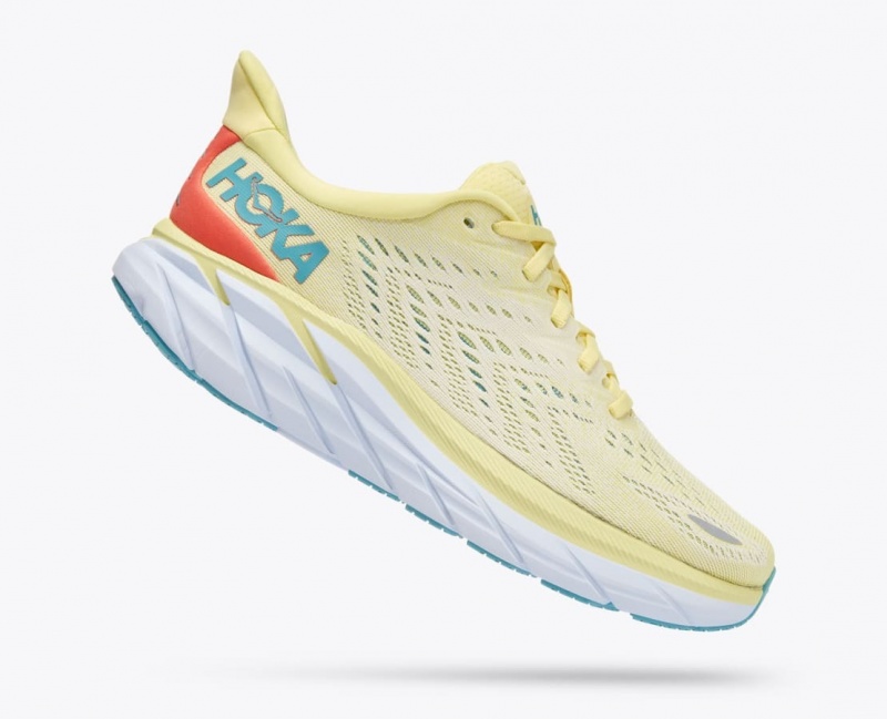 Women's HOKA Clifton 8 Running Shoes Light Yellow | IAKDT-4591