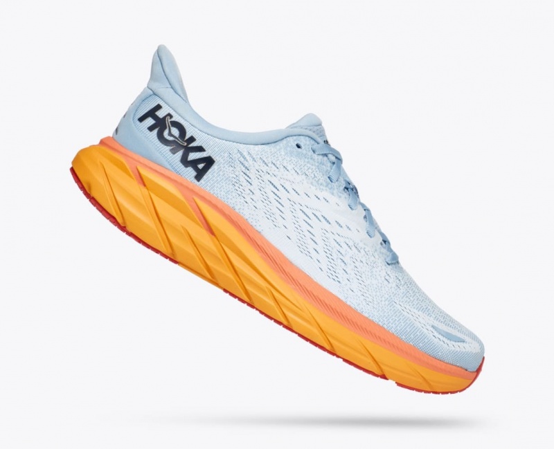 Women's HOKA Clifton 8 Running Shoes Light Blue / White / Orange | VHUPR-6847