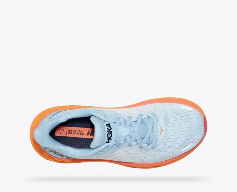 Women's HOKA Clifton 8 Running Shoes Light Blue / White / Orange | VHUPR-6847