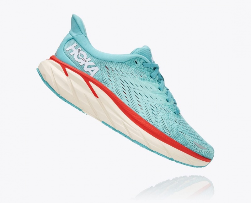 Women's HOKA Clifton 8 Running Shoes Turquoise | XZRYA-9471