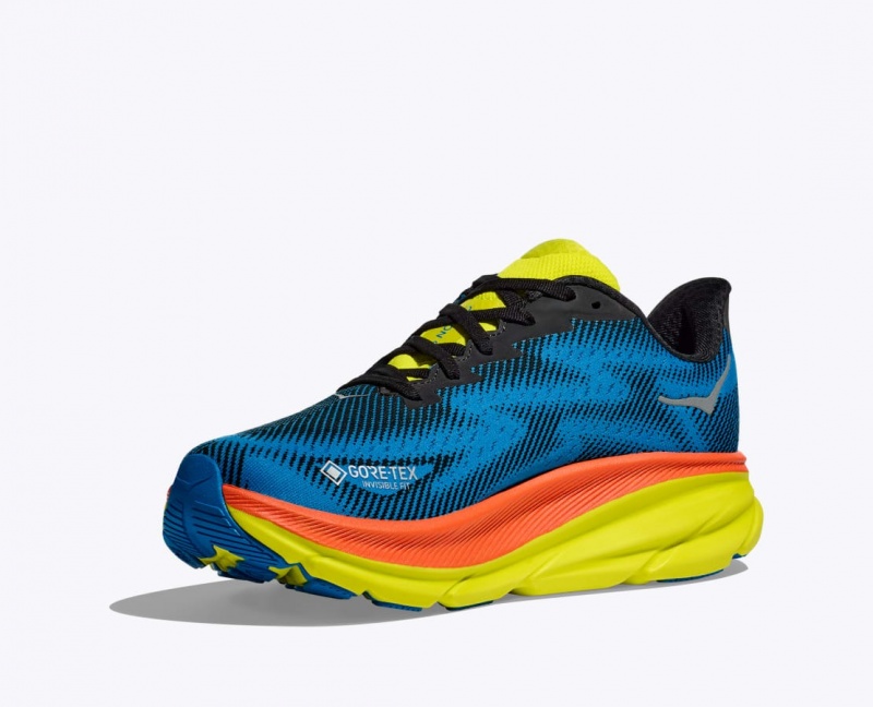 Women's HOKA Clifton 9 GTX Running Shoes Blue / Black | IGESZ-6481