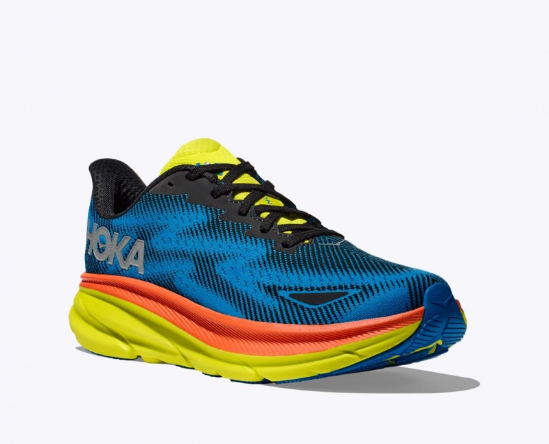 Women's HOKA Clifton 9 GTX Running Shoes Blue / Black / Green | ZFNAS-2519