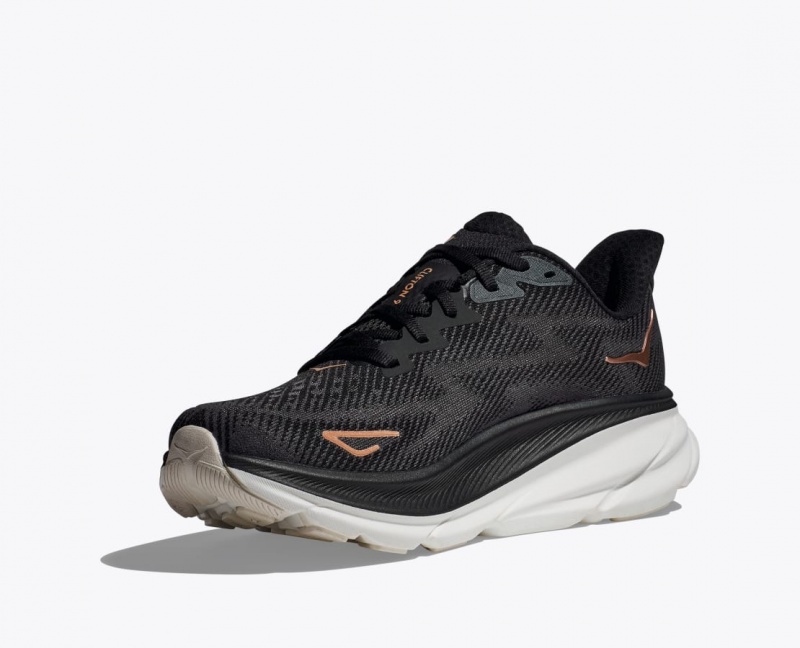 Women's HOKA Clifton 9 Running Shoes Black / Rose Gold | XDYZN-5076