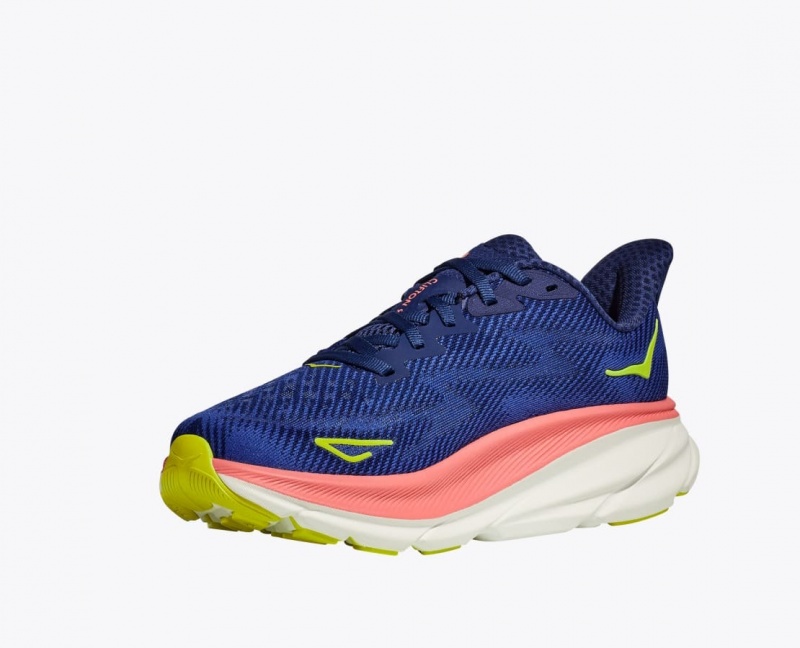 Women's HOKA Clifton 9 Running Shoes Navy / Coral | AEZIX-2816