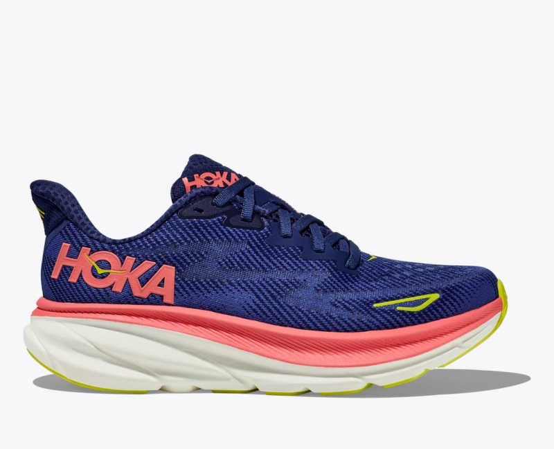 Women\'s HOKA Clifton 9 Running Shoes Navy / Coral | AEZIX-2816