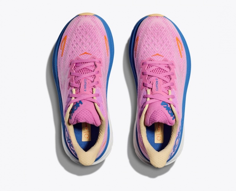 Women's HOKA Clifton 9 Running Shoes Pink / Blue | RCBSP-4892