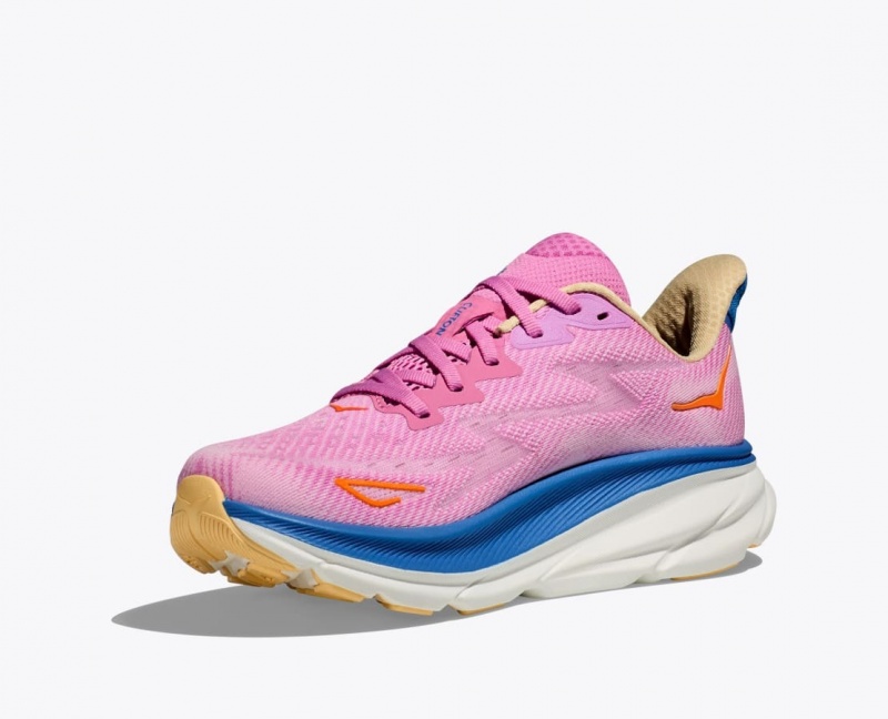 Women's HOKA Clifton 9 Running Shoes Pink / Blue | RCBSP-4892