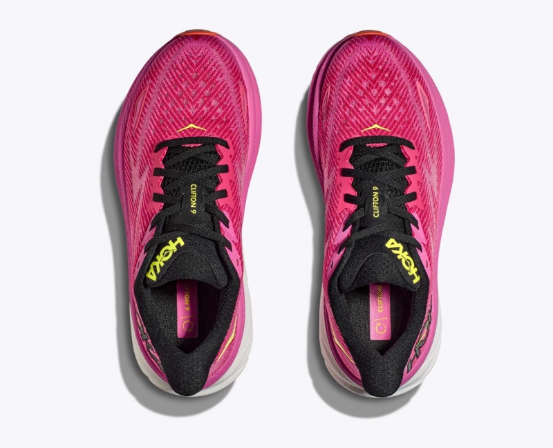 Women's HOKA Clifton 9 Running Shoes Pink / Black | CNYIV-8056