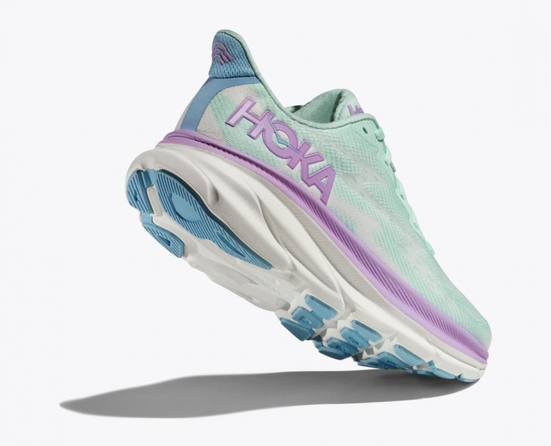 Women's HOKA Clifton 9 Running Shoes Turquoise / Purple | ZTNPJ-7810