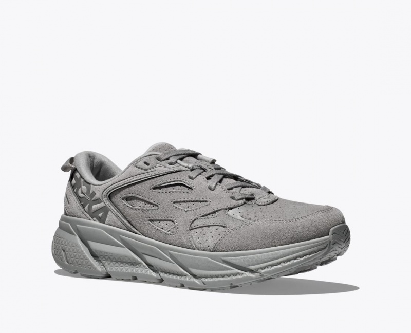 Women's HOKA Clifton L Suede Walking Shoes Dark Grey | SFQJK-9487