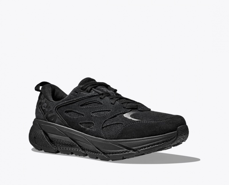 Women's HOKA Clifton L Suede Walking Shoes Black | VUNEK-8790