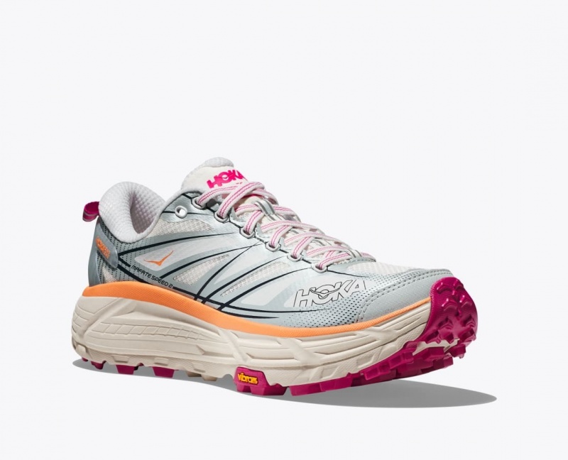 Women's HOKA Mafate Speed 2 Sneakers White / Grey / Orange | DICGU-8452