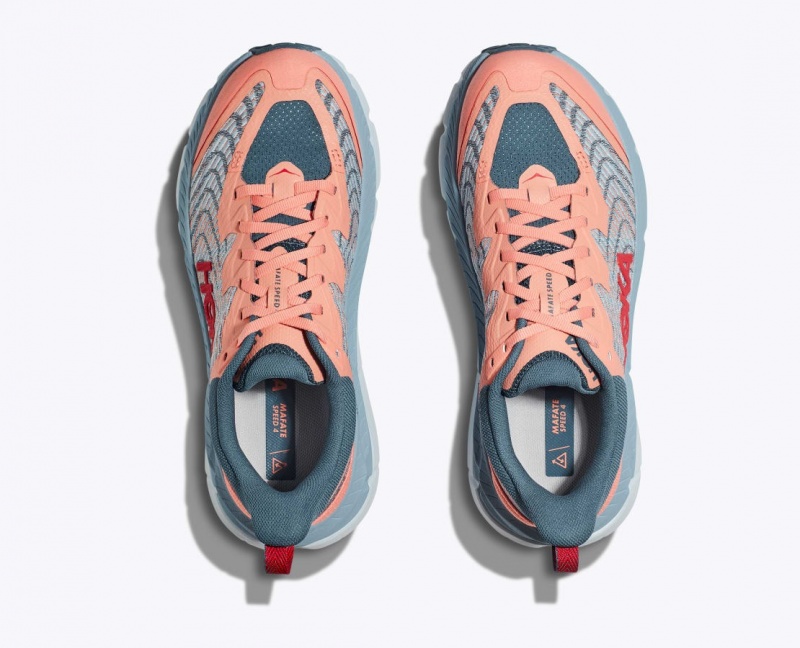 Women's HOKA Mafate Speed 4 Trail Running Shoes Grey / Coral | BAMIL-9452