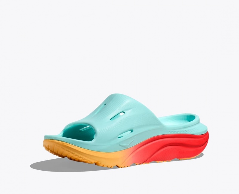 Women's HOKA Ora Recovery 3 Slide Light Turquoise / Orange | OIEQR-8759