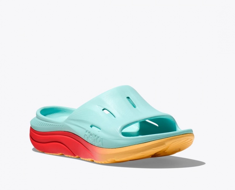 Women's HOKA Ora Recovery 3 Slide Light Turquoise / Orange | OIEQR-8759