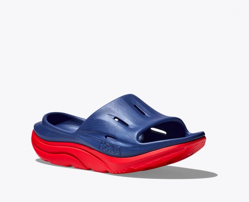 Women's HOKA Ora Recovery 3 Slide Navy / Red | BWYPX-9156