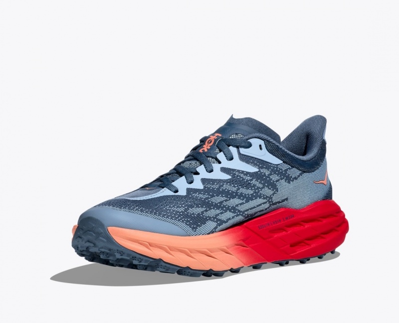 Women's HOKA Speedgoat 5 Trail Running Shoes Blue Grey / Red | WNGMJ-5642