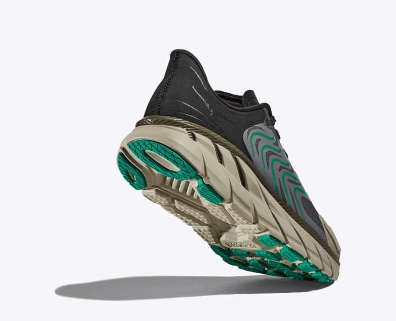 Women's HOKA Stealth/Tech Clifton LS Sneakers Black / Green | AIYHV-0823